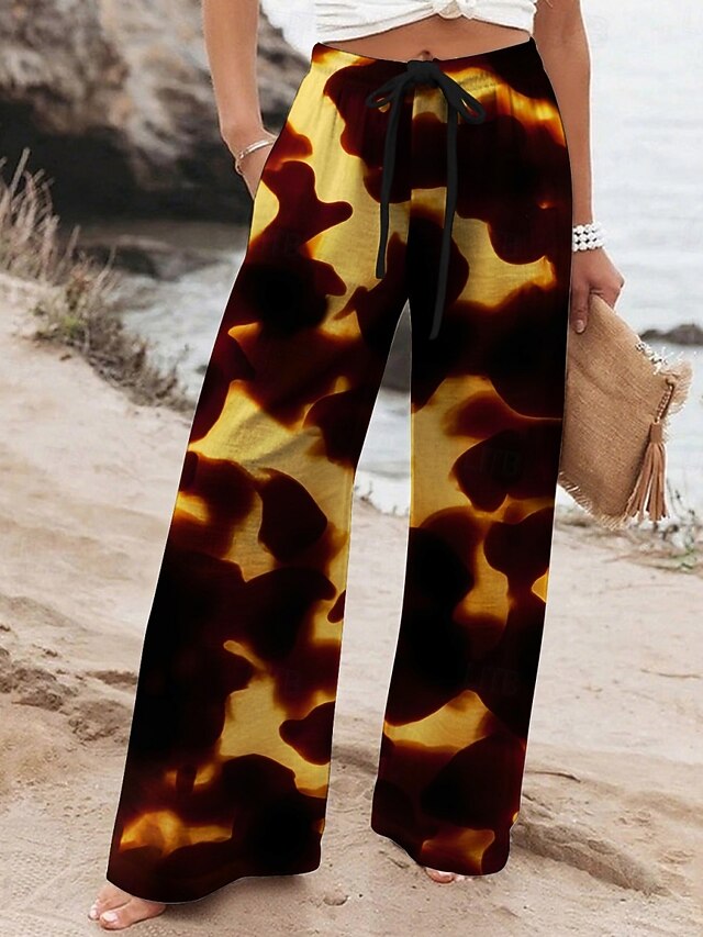 Women's Wide Leg Pants Trousers Vacation Casual Long High Waist Graphic Prints Elastic Waist Printing High Cut Breathability Soft Micro-elastic Vacation Street Daily Wear Black Spring Fall Regular Fit4