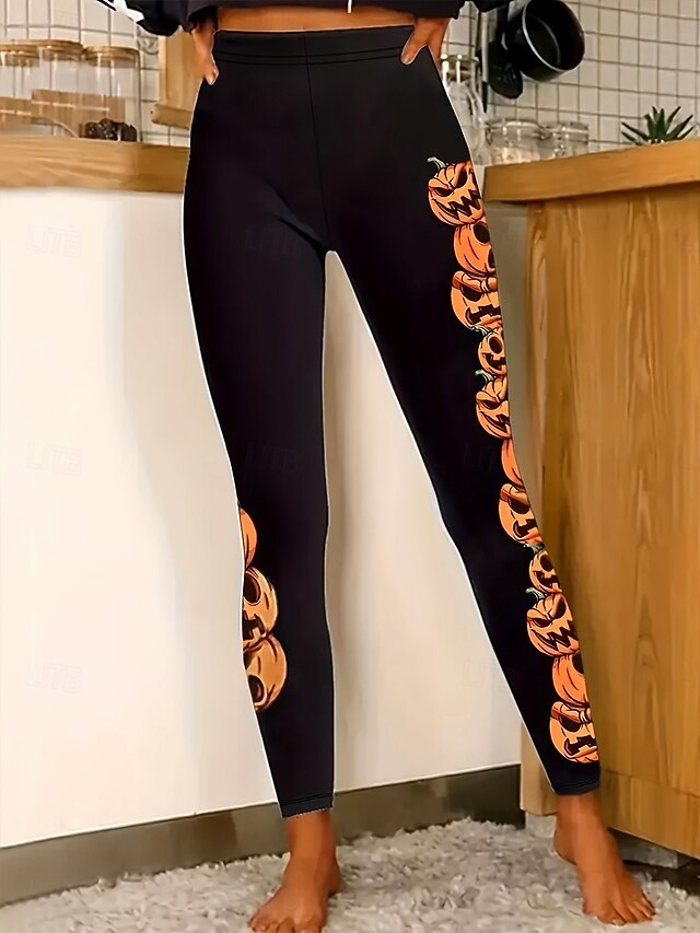 Women's Leggings Vacation Vintage Fashion Full Length High WaistPantsHalloween Graphic Pumpkin Printing Soft Breathable High Elasticity Outdoor Vacation Street Orange Spring Fall Winter Slim Fit4