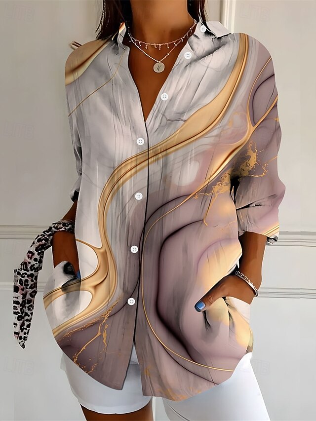 Women's Shirt Graphic Abstract Active Daily Stylish Long Sleeve Shirt Collar Regular Tops Daily Holiday Buttons Print Brown Spring Fall4