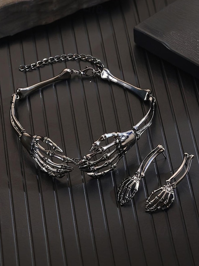  Σετ γυναικείων σκουλαρίκια κολιέ με σκελετό για το Halloween, σε γοτθικό πανκ στυλ, ιδανικό για πάρτι μεταμφιεσμένων και avant-garde κοστούμια