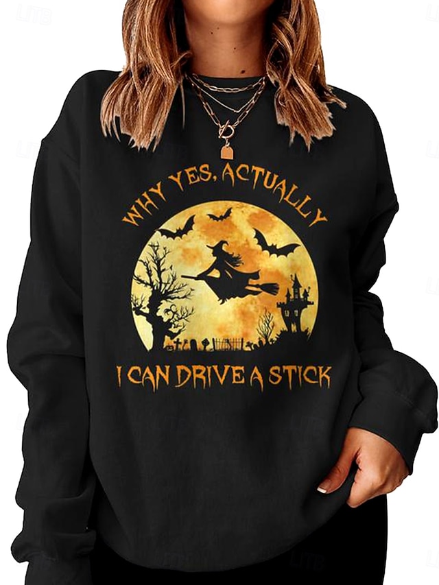  Per donna Felpa Pullover Grafico Lettera Halloween Moda Casual Manica Lunga Girocollo Top Regolari Streetwear Abbigliamento Quotidiano Casuale Stampato Nero Rosso Viola Verde Autunno Inverno
