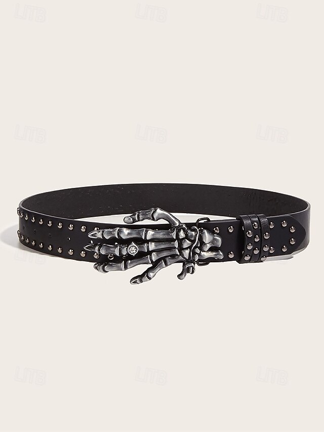  Ceinture gothique squelette pour femme, style punk rock, en similicuir clouté, avec boucle tête de mort, idéale pour les soirées costumées, les cosplay et les boîtes de nuit.