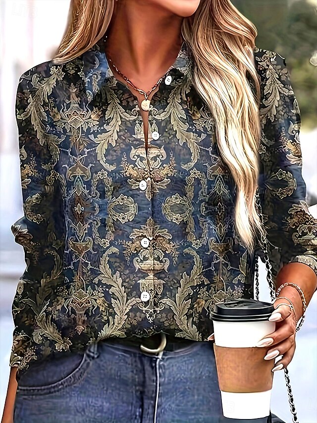 Women's Shirt Dressy Tops Formal Work Shirt Graphic Paisley Elegant Stylish Modern Long Sleeve Collar Regular Tops Work Party Evening Wear Daily Blue Fall Winter Spring, Fall, Winter, Summer4