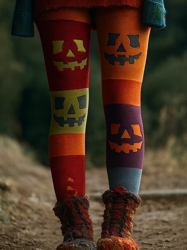 Women's Leggings Vacation Vintage Fashion Full Length High WaistPantsHalloween Graphic Halloween Monster Printing Soft Breathable Stretchy Vacation Street Causal Violet Orange ash-colored Spring Fall4