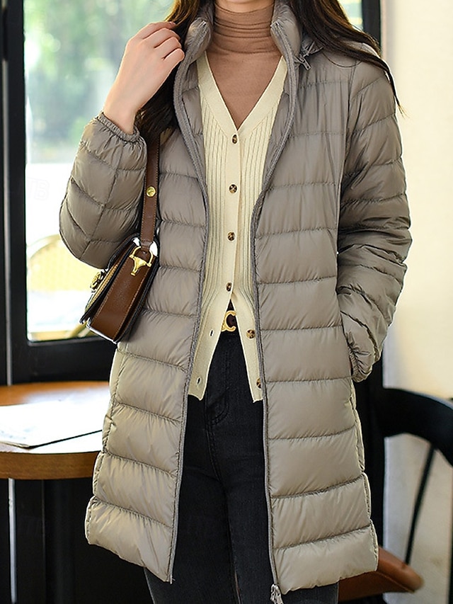  Femmes Doudoune Manteau Chaud Confortable Fermeture éclair Avec Poches Mode Uni Fête Décontracté Quotidien Week-end Fermeture éclair Long À capuche Coupe régulière manche longue Vêtements d'extérieur