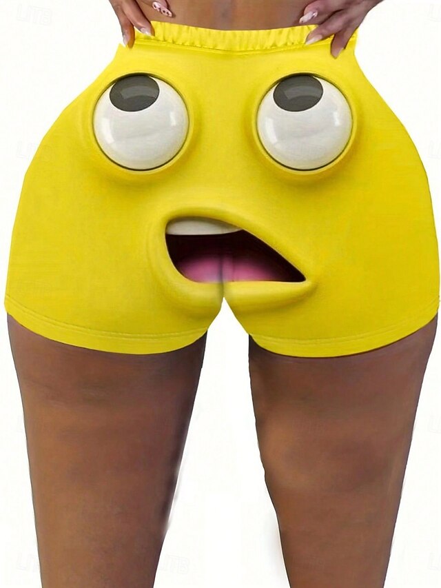 Women's Chinos Shorts Fashion Streetwear Basic Short High Waist Character Elastic Waistband Printing Comfy Soft Comfortable High Elasticity Outdoor Yoga Street Yellow Summer Spring Fall Regular Fit4