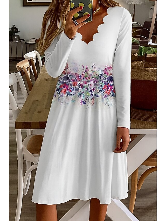 Women's Mini Dress Shift Dress Casual Boho Daily Regular Fit Floral Graphic Long Sleeve V Neck White Orange Summer Spring Fall Winter3