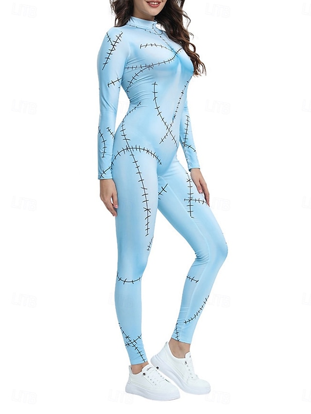  Mujer Normal Mono Vacaciones Graphic Manga Larga Cuello Alto Alta cintura Estampado Fiesta Víspera de Todos los Santos Ajuste regular Negro Azul Piscina Azul claro Verano