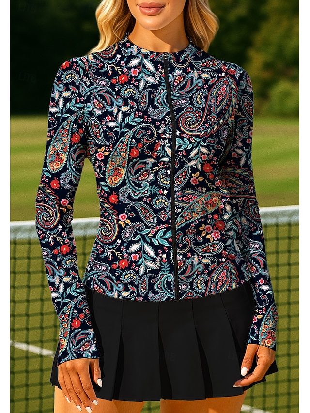  Mujer Unisexo Cachemir Tops Camisa deportiva Camiseta de tenis Top de tenis Manga Larga Cremallera Floral UPF50+ Resistente a los rayos UV Alta elasticidad Dispersor de humedad Transpirable Voleibol
