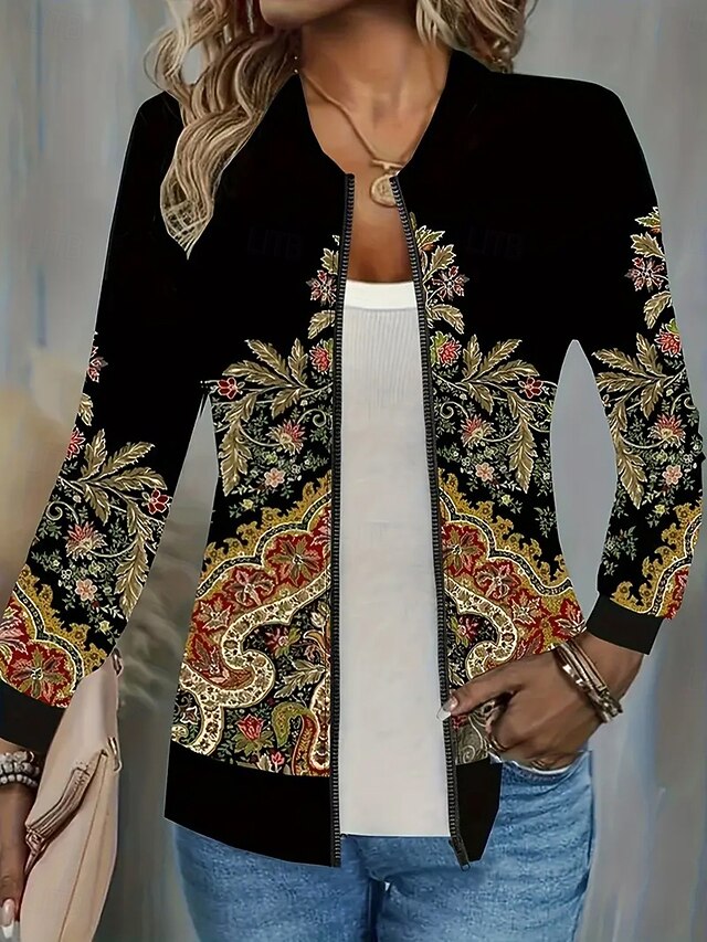 Women's Casual Jacket Warm Quick Dry Zipper Pocket Elegant Fashion Daily Simple Abstract Vacation Casual Daily Holiday Short Baseball Collar Regular Fit Long Sleeve Outerwear Black Spring Fall4