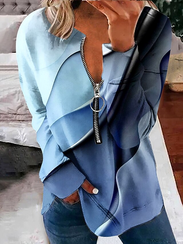 Women's Pullover Sweatshirt Zip Up Sweatshirts Graphic Abstract Fashion Casual Long Sleeve Crew Neck Regular Tops Street Dailywear Zipper Print Blue Purple Green Spring Fall Winter4