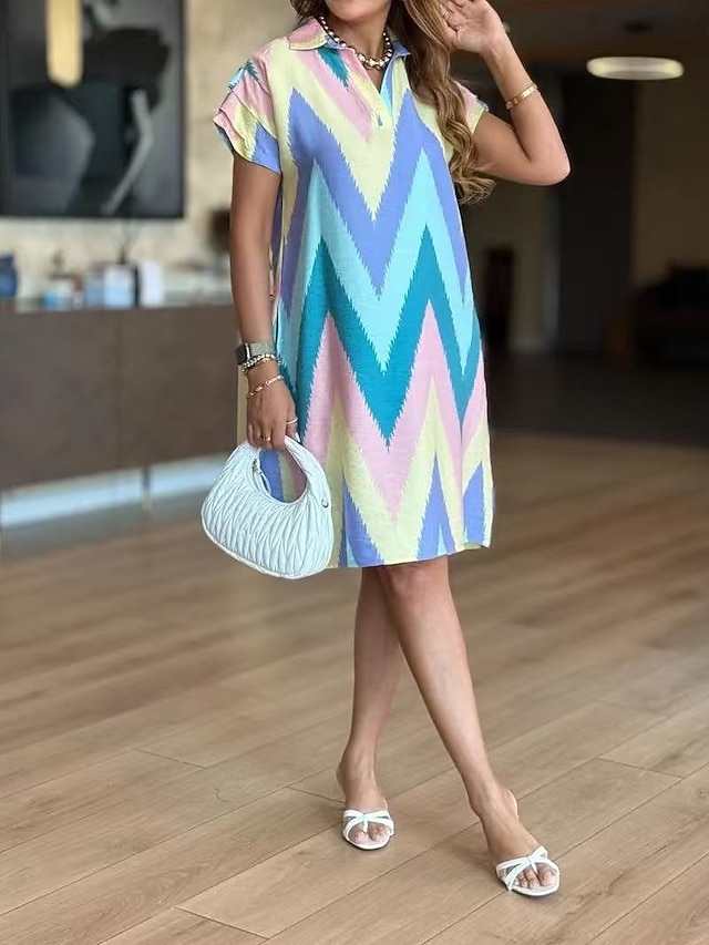  Pentru femei Rochii Lungime Genunchi Rochie casual Casual Potrivire Formă Imprimeu Manșon scurt În V Negru Verde Deschis Albastru celest Vară Primăvară Toamnă