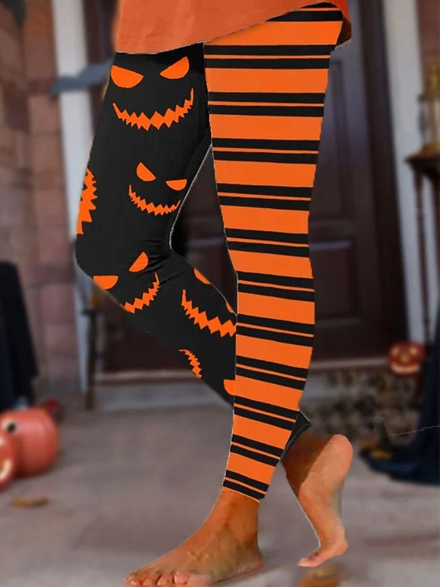 Mulheres Leggings Férias Vintage Moda Mimolet Cintura AltaPantsHalloween Gráfico Abóbora dia das Bruxas Estampado Macio Respirável Com Stretch Férias Rua Casual Preto Branco Amarelo Laranja Primavera