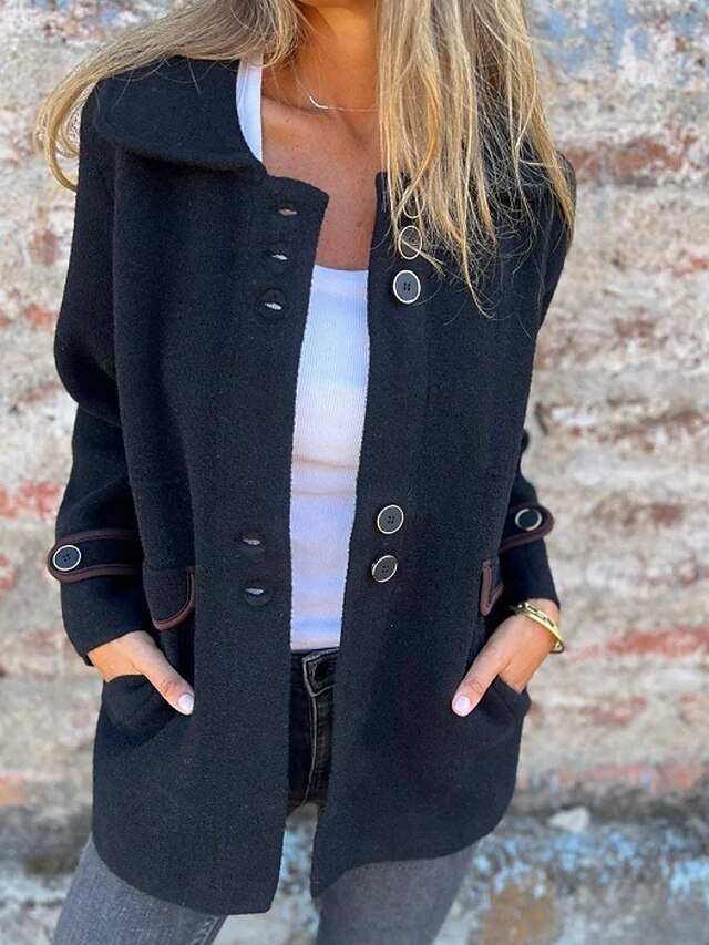 Women's Winter Coat Warm Comfortable Pocket Fashion Daily Plain Outdoor Casual Daily Single Breasted Regular Turndown Regular Fit Long Sleeve Outerwear Black Red Purple Spring Fall4