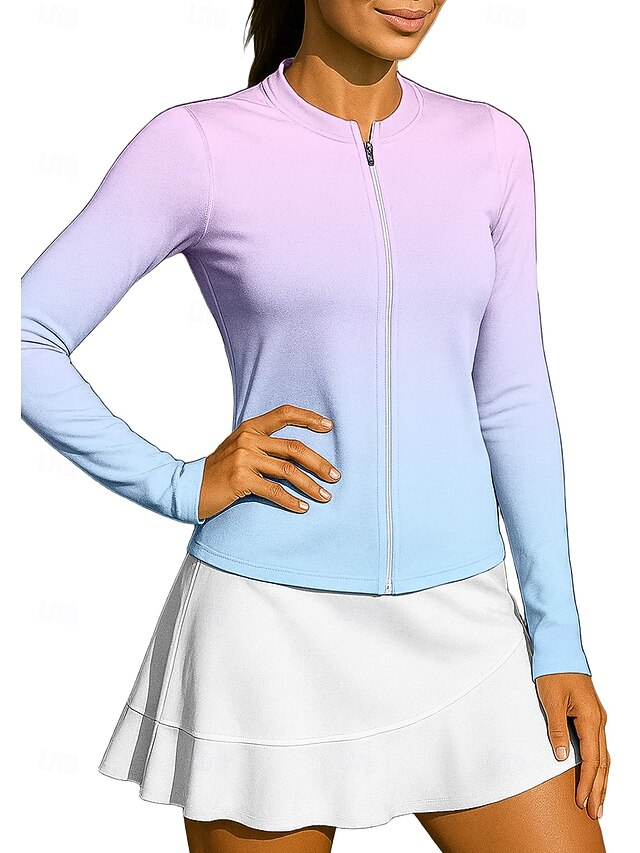 Women's Gradient Sport Shirt Tennis Shirt Tennis Top Long Sleeve Zipper Floral UPF50+ UV Resistant High Elasticity Moisture Wicking Breathable Volleyball Tennis Golf Stand Collar Zip Collar Shirt4