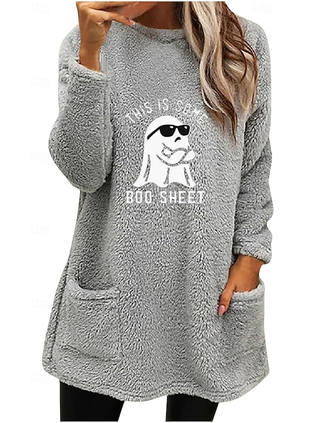  Felpa da donna di Halloween, con stampa, calda, orsacchiotto, romantica, manica lunga, girocollo, lunga, casual, nera, rosa, blu, grigia, primavera, autunno, inverno