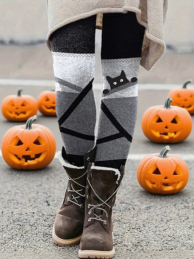 Women's Pants Trousers Leggings Cozy Leggings Streetwear Casual Full Length High WaistPantsHalloween Animal Color Block Elastic Waist Print Breathability Comfortable Stretchy Vacation Street Daily4