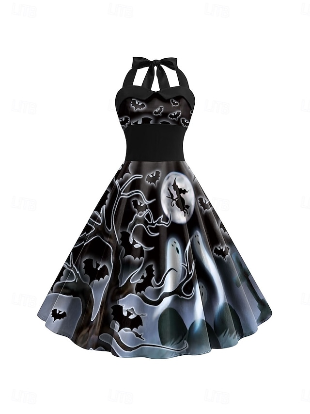  Halloween Pentru femei Rochii Midi Rochie A line Vacanță Casual Zilnic Concediu Fit regulat Dovleac SPIDER Fără manșon Gâtul halter Negru Galben Portocaliu Gri Vară Primăvară Toamnă