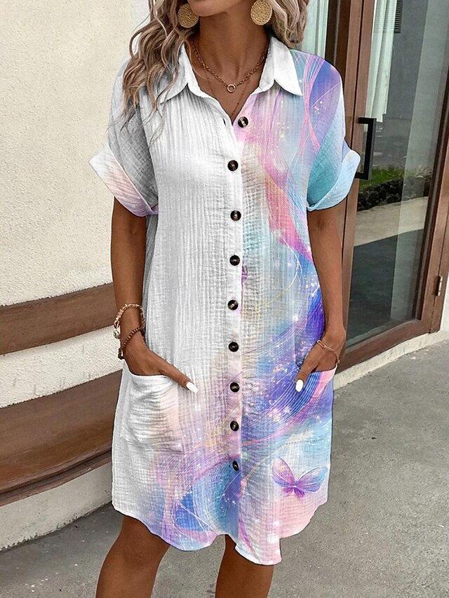 Women's Mini Dress Shirt Dress Casual Dress Print Dress Fashion Modern Daily Beach Weekend Regular Fit Ombre Butterfly Short Sleeve Shirt Collar Purple Summer Spring Fall Autumn4