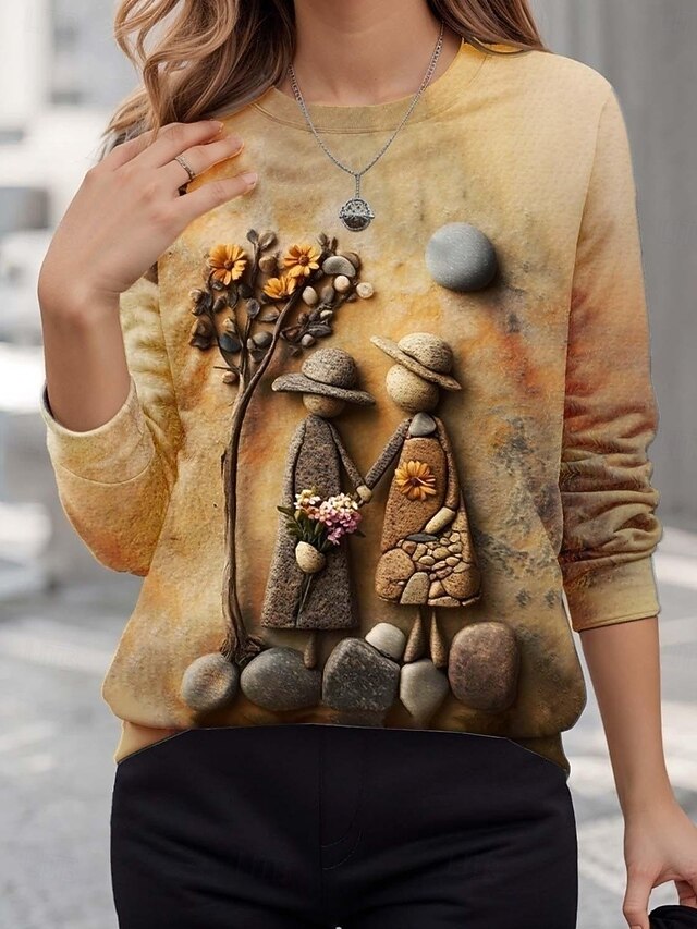 Women's Pullover 3D Print Sweatshirts Graphic Vintage Classic Casual Long Sleeve Crew Neck Regular Tops Home Work Street Print Yellow4