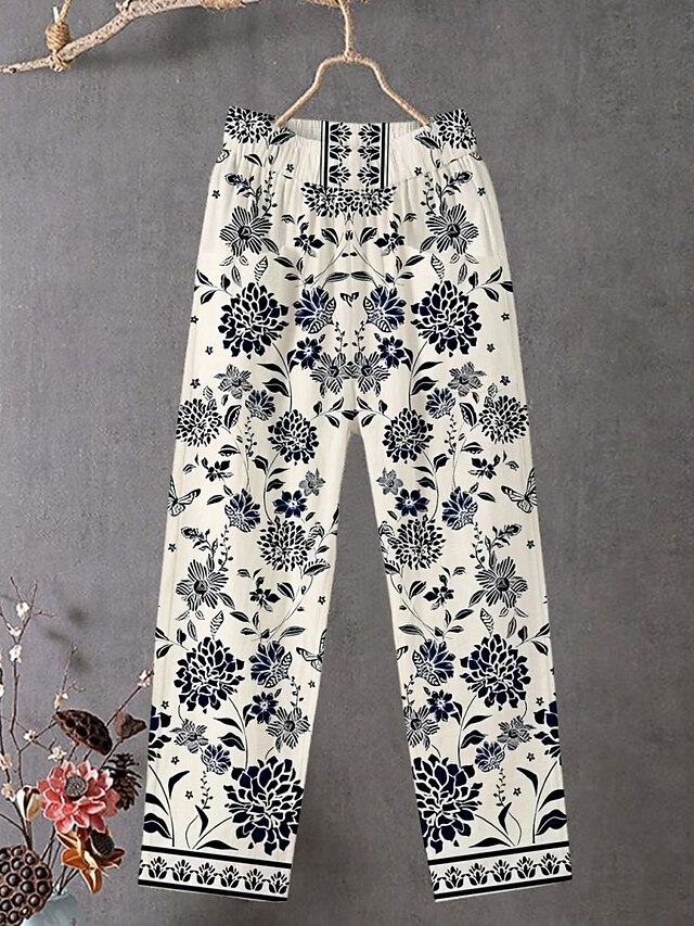 Women's Chinos Pants Trousers Streetwear Casual Full Length High Waist Striped Elastic Waist Print Breathability Comfortable Stretchy Vacation Street Daily Wear Beige Summer Spring Fall Regular Fit4