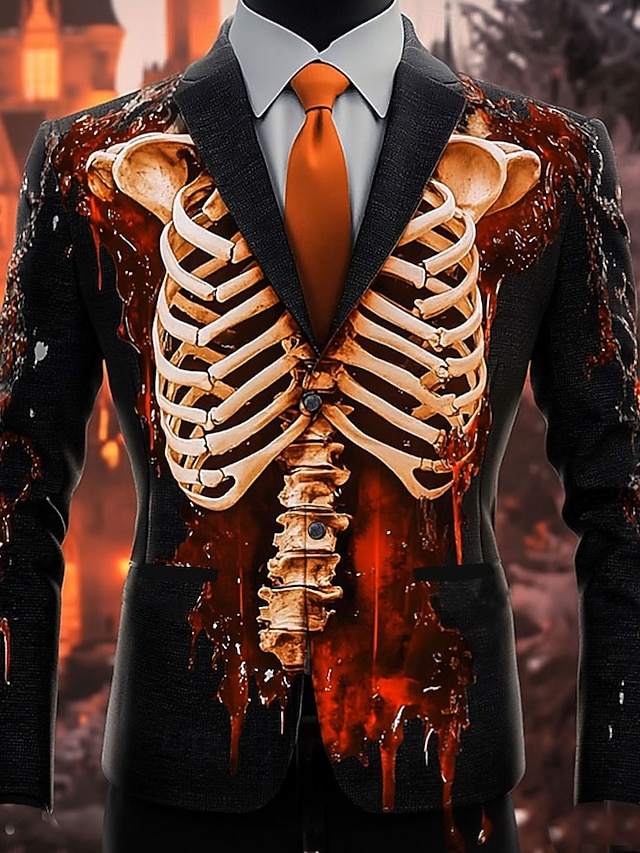  Halloween رجالي هيكل عظمي جاكيت بليزر كاجوال داكن مهرجان طباعة ثلاثية الأبعاد الربيع الخريف الشتاء حز كم طويل أحمر برتقالي أخضر