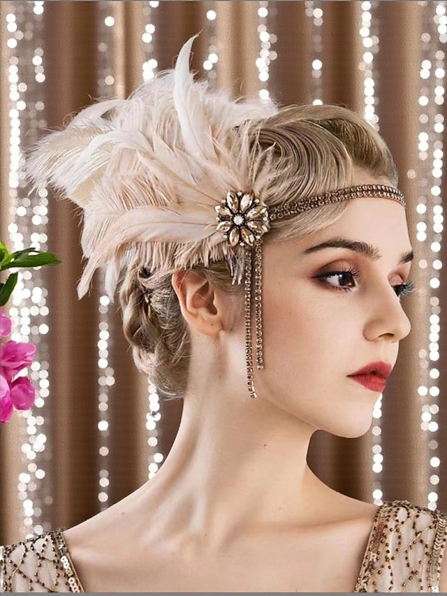 Cerchietto con piume da donna anni '20 con fiore di strass - accessorio per capelli vintage in stile flapper in stile Gatsby