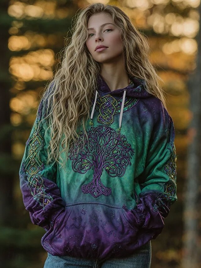 Women's 3D Print Vintage Boho Hoodie Patchwork Hoodie Sweatshirt Floral Pullover Sweatshirt Graphic Tribal Casual Long Sleeve Hooded  Party Evening Wear Street Dailywear Green Spring Fall Winter4