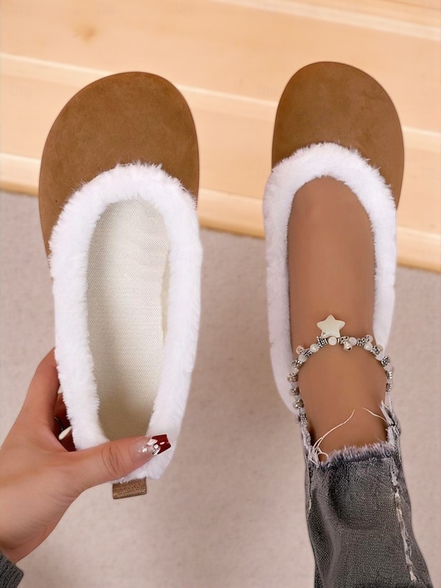  scarpe basse da donna trapuntate color talpa con fodera in pelliccia sintetica: scarpe invernali calde e comode da infilare per outfit casual quotidiani