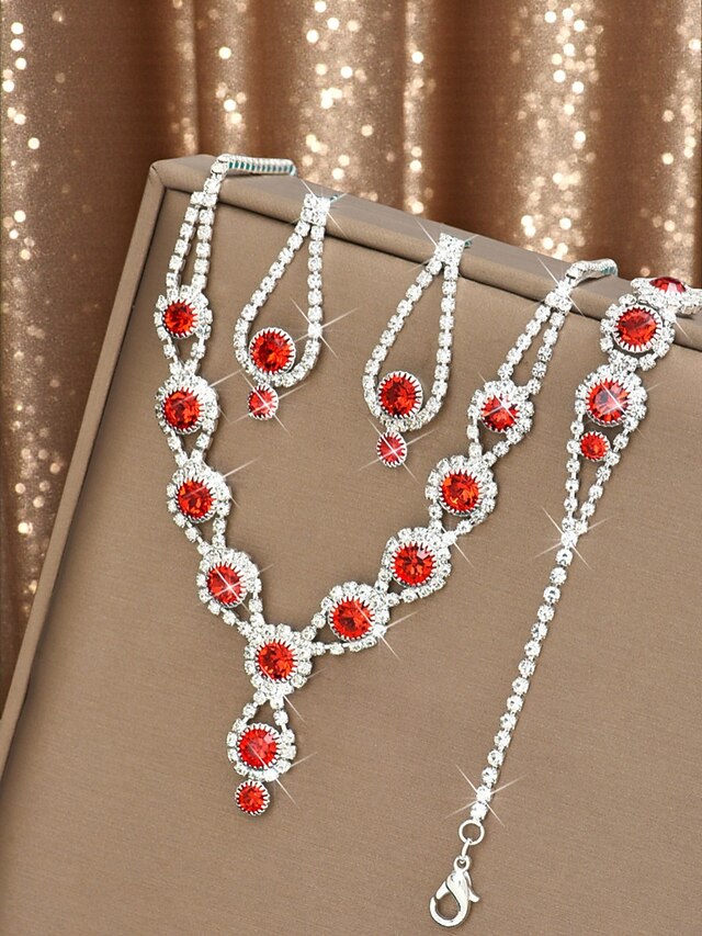 Kakonia Kristallen sieradenset voor dames, choker ketting, stretcharmband, ring, oorbellen met franje, driehoek, glitterportemonnee voor bruiloft, 6 stuks, Stras