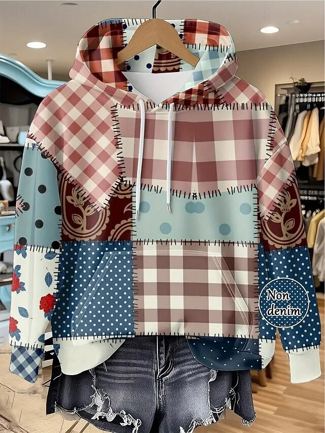 Women's 3D Print Pullover Hoodie Sweatshirt Graphic Halloween Casual Long Sleeve Hooded Regular Tops Party Evening Wear Street Dailywear Patchwork Khaki Spring Fall Winter4