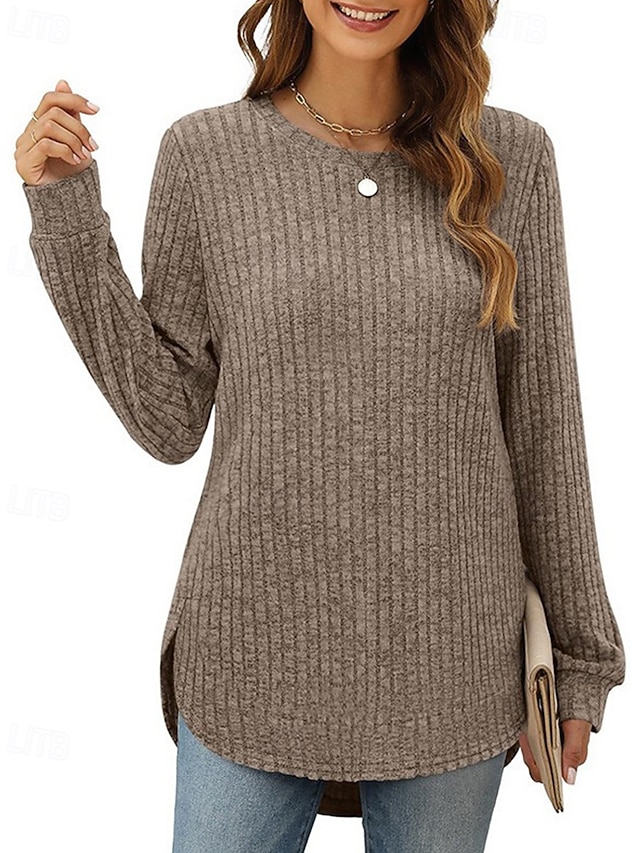  Damen Textur Bluse T Shirt T-Shirt Einfach Mode Modern Langarm Rundhalsausschnitt Normale Oberteile Täglich Ausgehen Asymmetrisch Schwarz Wein Fuchsie Braun Grün Frühling Herbst