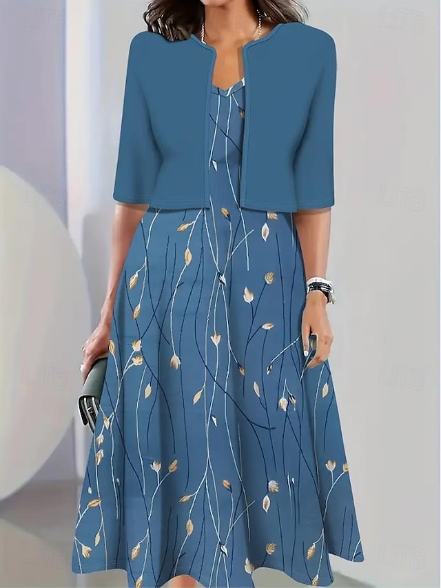  Pentru femei Set de rochii Rochie A line Casual Rochii Semi Formale Floral Grafic Imprimeu Rochii Midi Manșon Jumate Stil Nautic Vacanță Dată Alb Albastru piscină Trifoi Vară Primăvară Fit regulat