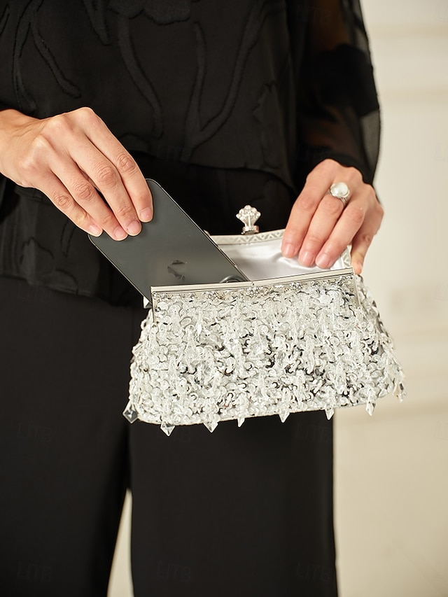  Femmes Sac à main Pochette Polyester Blanche