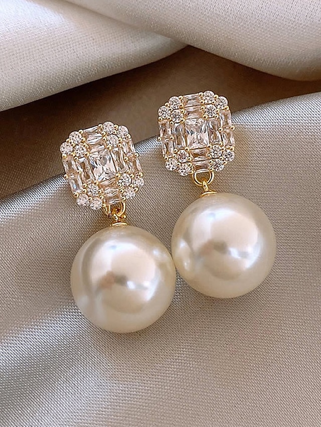  Boucles d'oreilles en perles et strass pour femmes - Boucles d'oreilles à tige en or avec breloque en grappe sur le dessus, bijoux en alliage élégants pour le travail, les rendez-vous et les occasions formelles