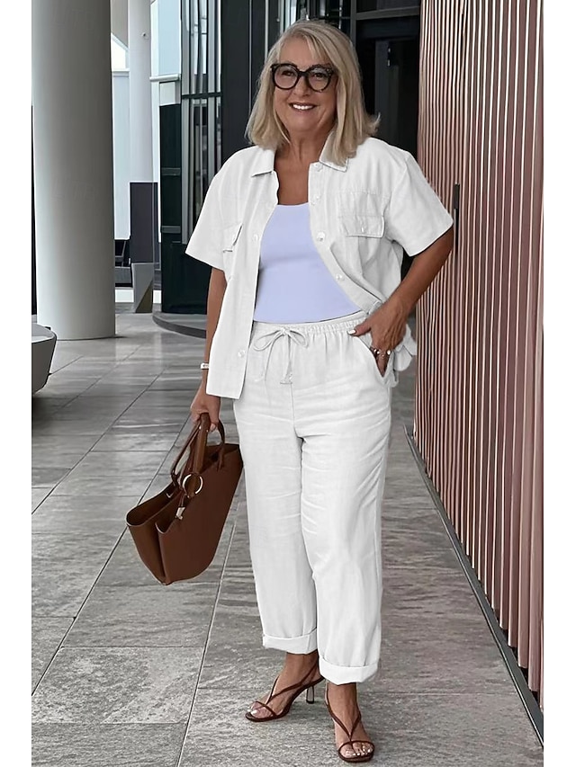  Femmes Taille EU / US Ensembles de Pantalons Manche Courte Noir Blanche Gris Automne