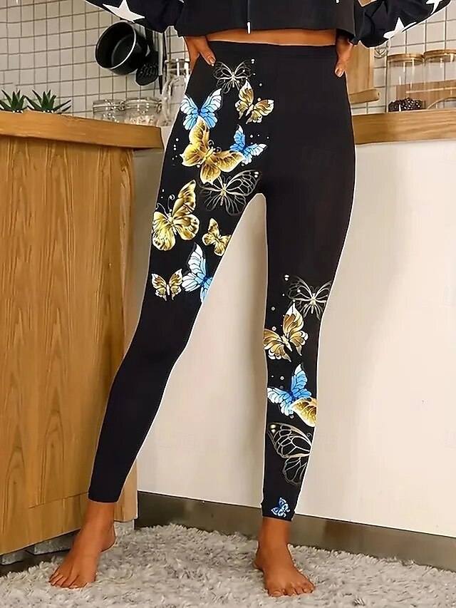 Women's Leggings Vacation Vintage Fashion Ankle-Length High Waist Graphic Animal Butterfly Printing Thermal Warm Soft Breathable Stretchy Formal Outdoor Vacation Violet Robin's Egg Blue Yellow Spring4