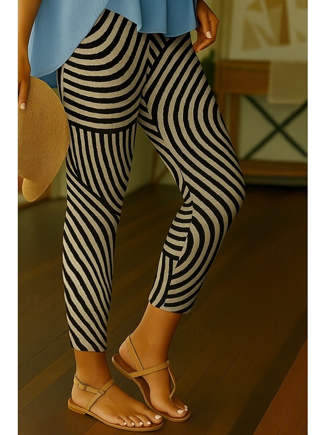  Mulheres Leggings Férias Vintage Estilo Étnico Mimolet Cintura Alta Gráfico Listra Impressão 3D Secagem Rápida Respirabilidade Macio Com Stretch Ao ar livre Casa Casual Preto Branco Rosa Primavera
