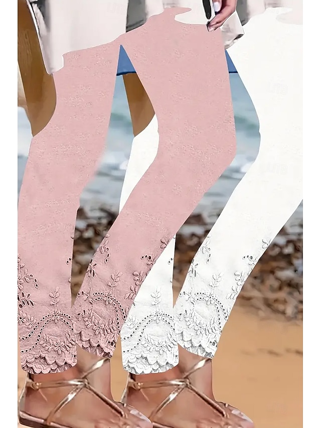  Femmes Leggings Vacances ancien Style Ethnique Longueur cheville Taille haute Fleuri Graphique Impression 3D Séchage Rapide Respirabilité Doux Élastique Extérieur Maison Décontracté Blanche Rose