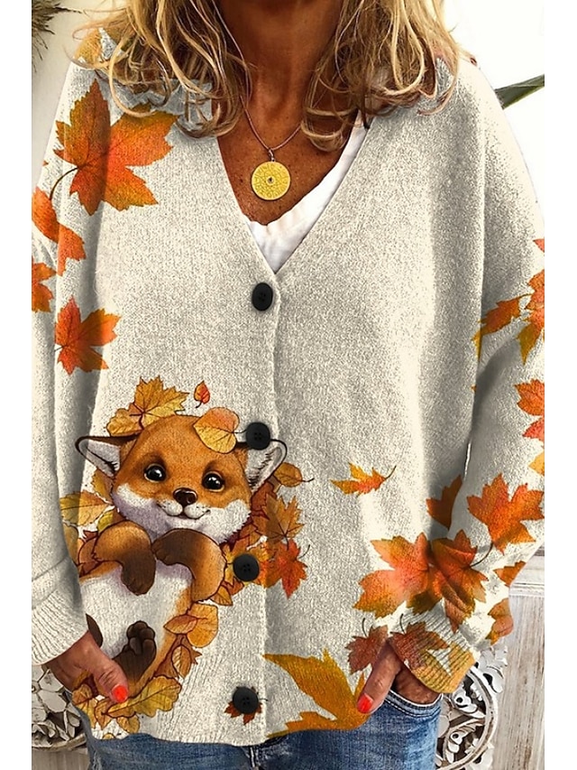  Kvinnors cardigantröja stickad ribbad med knappar framtill V-hals lätt lång ärm elegant streetwear grafisk geometrisk knappar tryck toppar stickad utomhus daglig helg marinblå blå vår höst