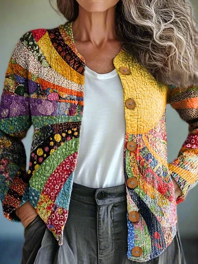 Floral Button Front Round Neck Cardigan
