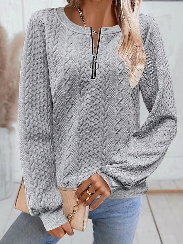  Per donna Felpa con texture Felpe Felpe con cerniera Semplice Streetwear Casual Comodo Manica Lunga Collo Alto Top Regolari Streetwear Ferie Uscire Zip a un quarto Bianco Rosa Vino Rosa scuro Blu