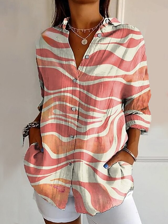 Women's Shirt Graphic Geometric Vintage Daily Casual Long Sleeve Shirt Collar Regular Tops Daily Holiday Print Pink Green Khaki Summer Spring4