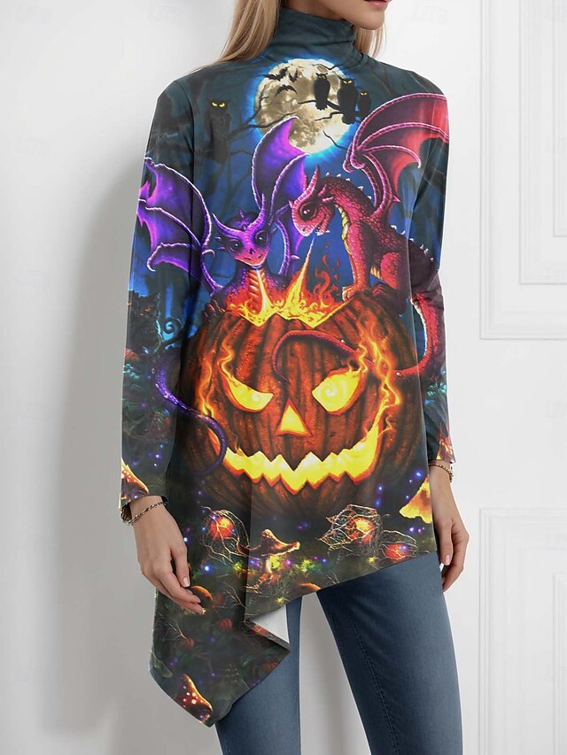 Halloween Sarah Richter by Women's Blouse Graphic  Abstract Vintage Stylish Casual Long Sleeve Turtleneck High Neck Regular Tops Party Evening Wear Daily Going out Black Spring Fall4