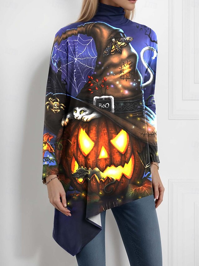 Halloween Sarah Richter by Women's Blouse Graphic  Spider Stylish Classic Casual Long Sleeve Turtleneck Regular Tops Party Evening Wear Daily Going out Asymmetric Hem Summer Spring Fall Winter4