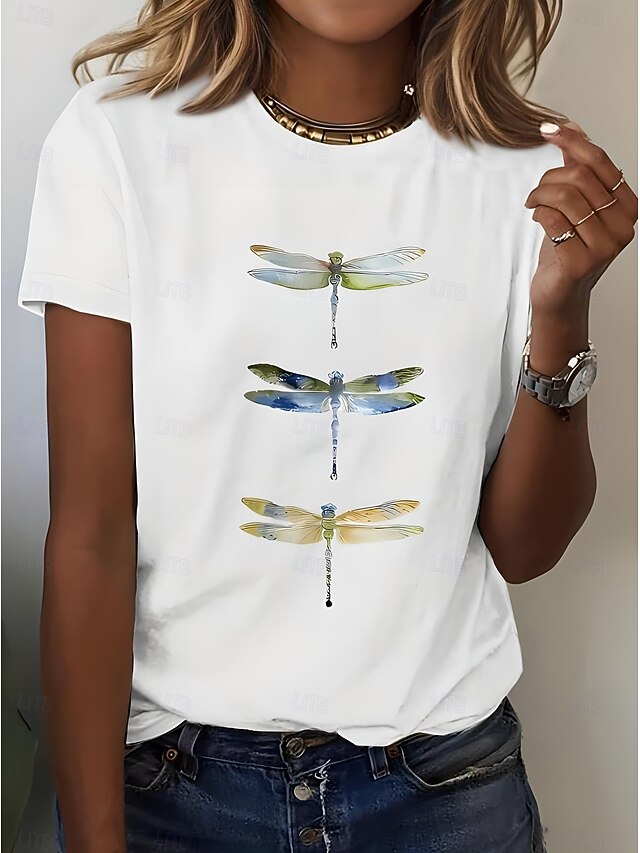 Women's T Shirt Floral Graphic Animal Vintage Stylish Classic Short Sleeve Crew Neck Round Neck Regular Tops Daily Print Black White Summer Spring3