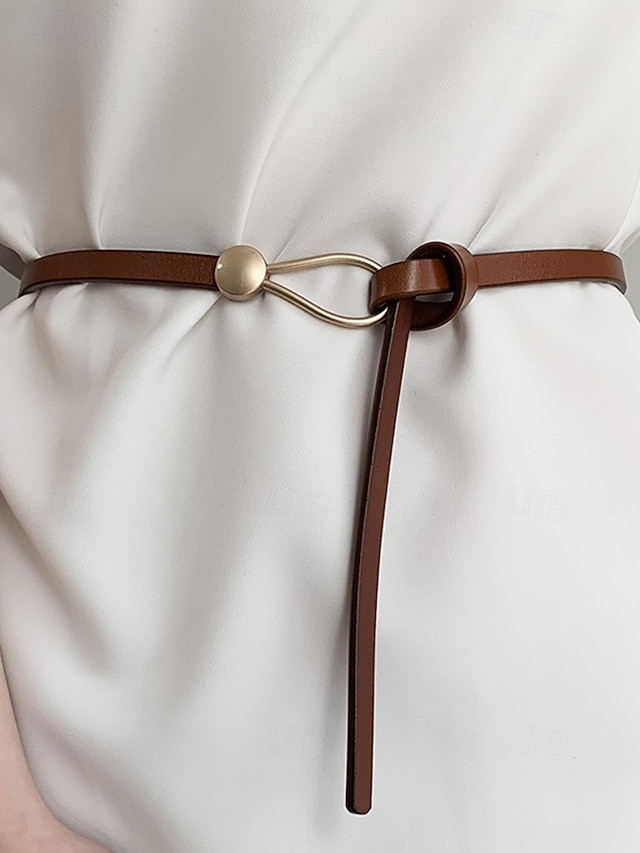  Ceinture fine en cuir synthétique pour femme – Ceinture ajustable avec anneau et boucle à boule dorée, style minimaliste pour robes, blazers et manteaux, parfaite pour le travail, les rendez-vous galants et les tenues de fête