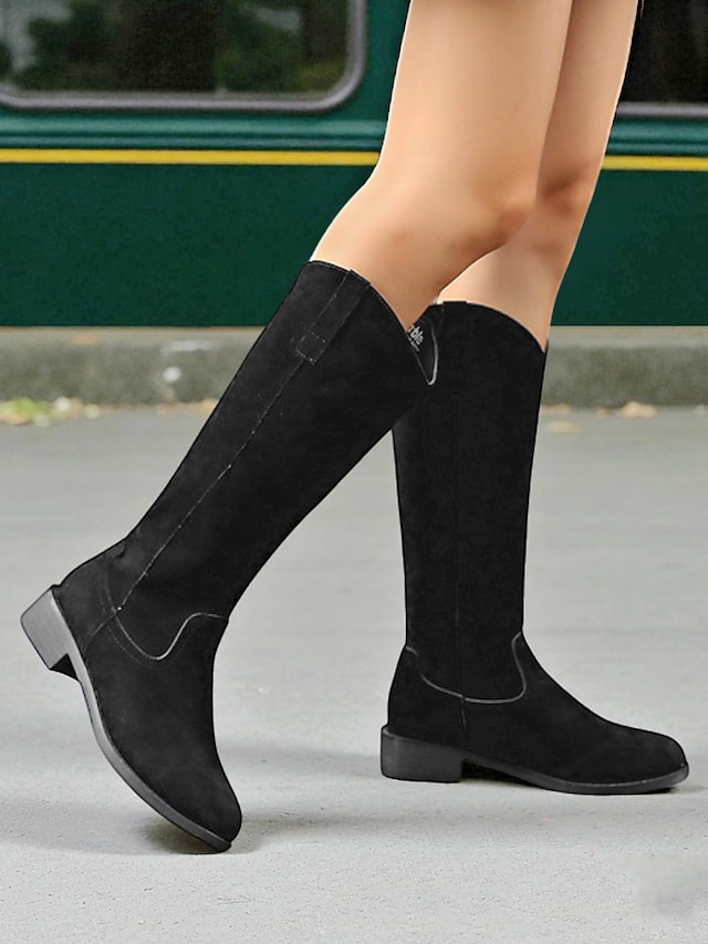  Bottes mi-mollet kaki pour femmes – Bottes à talons bas de style western décontracté pour l'automne et le quotidien