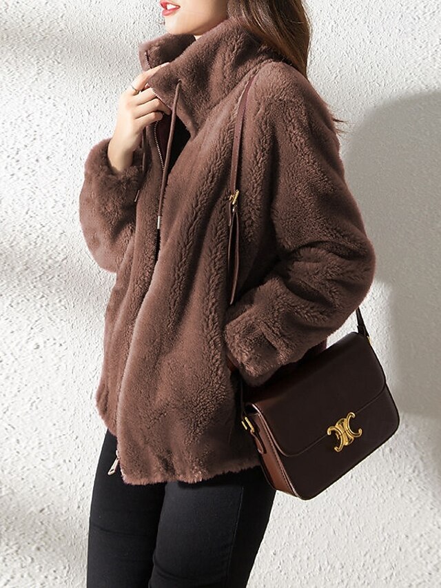 Chaqueta De Forro Polar Tipo Peluche Para Mujer - Abrigo Invierno Grueso, Con Cremallera Completa Y Bolsillos Cálidos