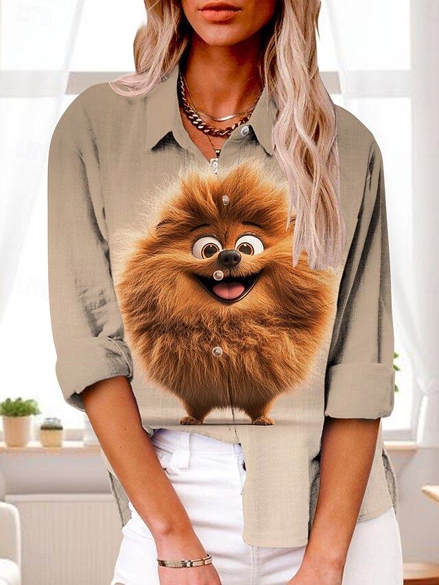 Women's Shirt Graphic Active Daily Stylish Long Sleeve Shirt Collar Regular Tops Daily Holiday Buttons Print Yellow Brown Khaki Summer Spring Fall4
